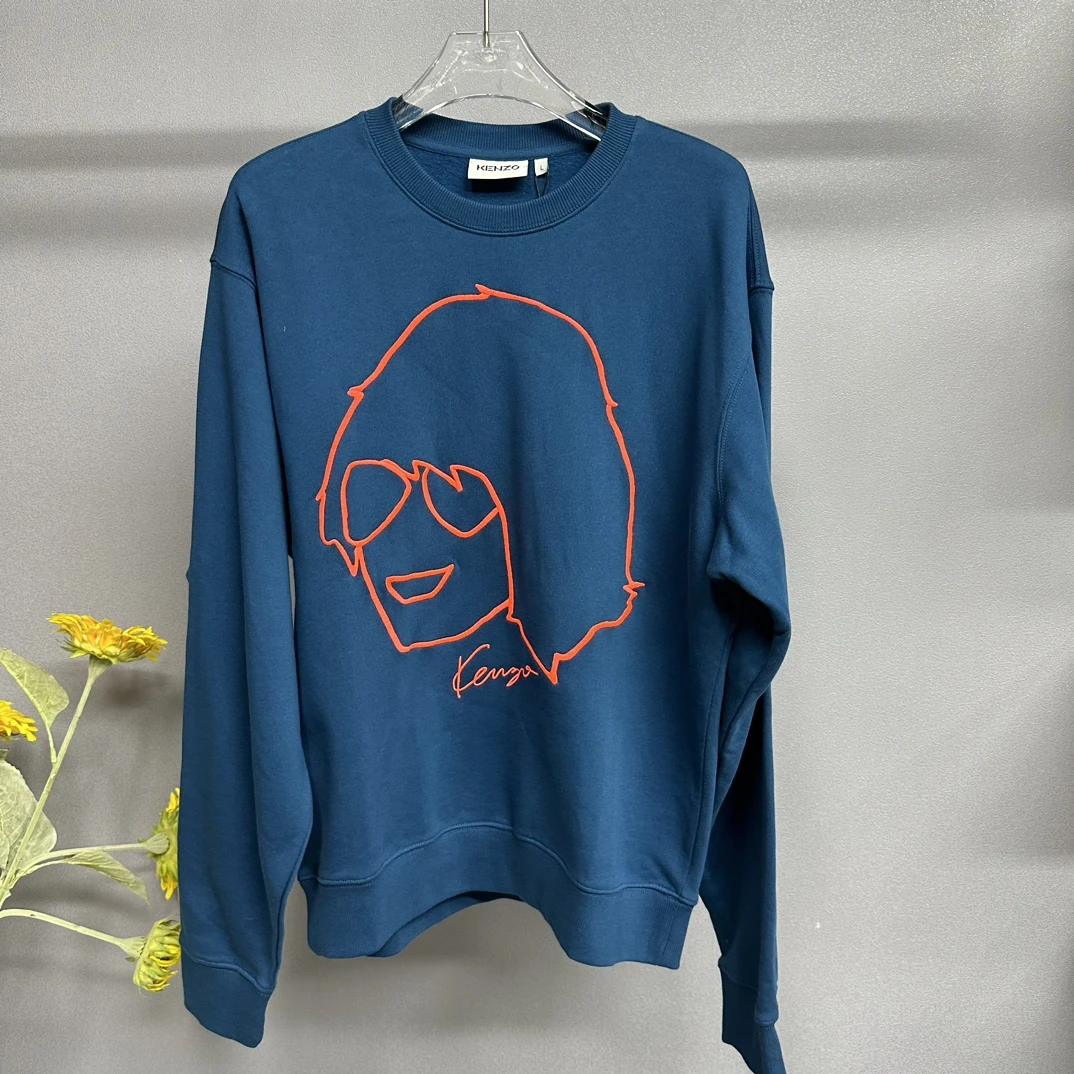 全新未使用 KENZO/肯佐 宽松圆领红色人像描边时尚蓝色卫衣122780
