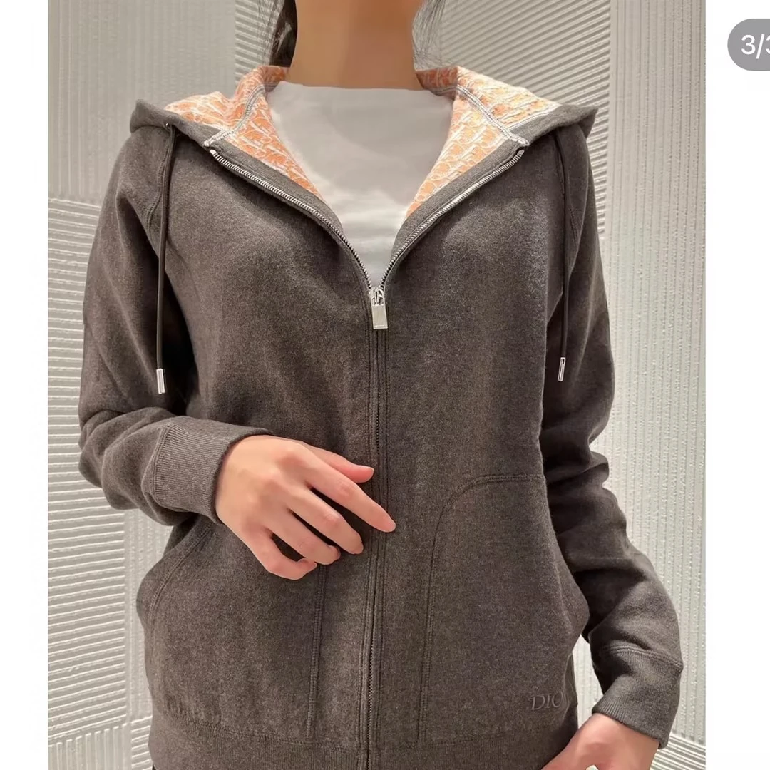 DIOR/迪奥Dior迪奥男士内里老花咖啡色连帽卫衣 129003 休闲 时尚