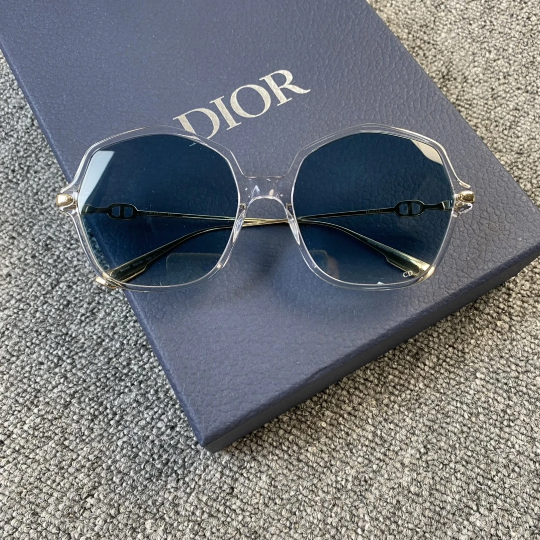 全新未使用 DIOR/迪奥 女士白色透明镜框蓝色镜片太阳眼镜 102044