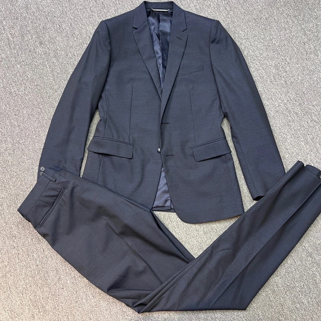 全新未使用 DIOR/迪奥 男士深蓝色平驳领羊毛套西时尚百搭 114154