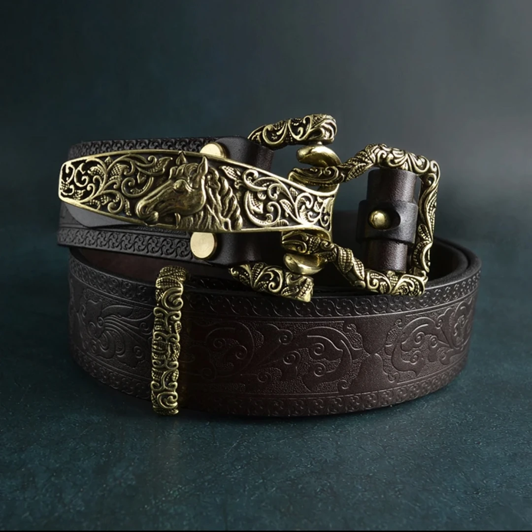 【利特尔顿】黑色雕花手工皮带3.8复古西部骑兵腰带古着复古裤带