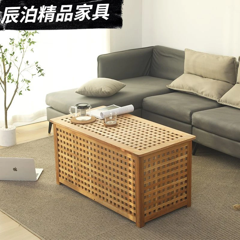 木质大号实木网格收纳箱床头柜可坐北欧洗衣筐民宿茶几整理储物箱