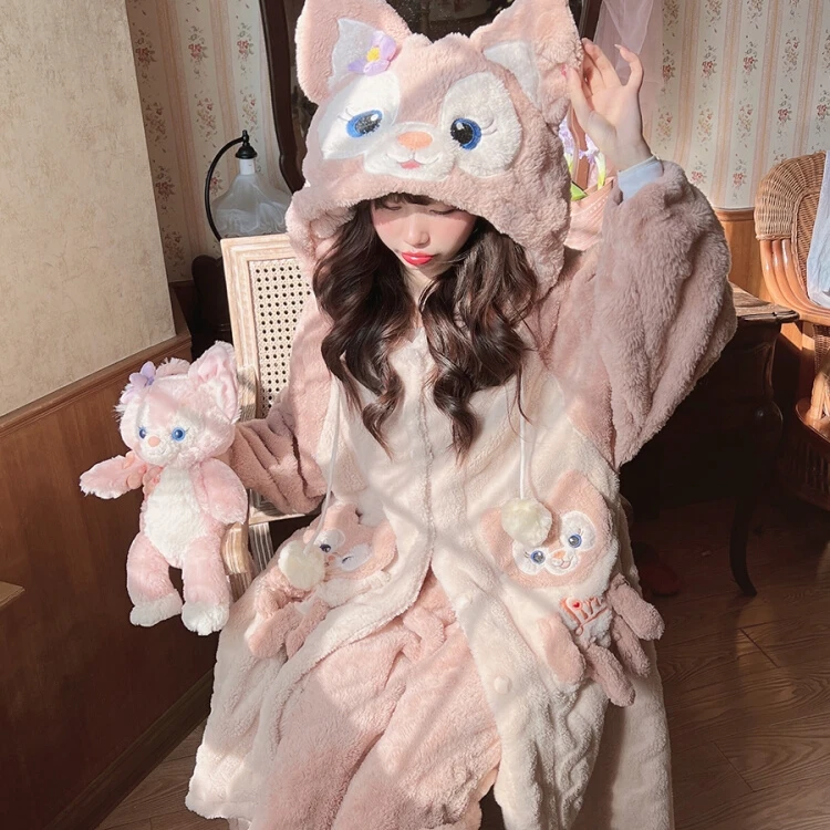 玲娜贝儿睡衣女冬季珊瑚绒加绒加厚可爱睡袍长款学生秋冬款家居服