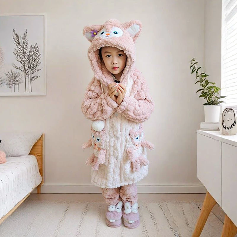 女童睡衣春秋季新款珊瑚绒长款睡袍儿童法兰绒加厚玲娜贝儿家居服