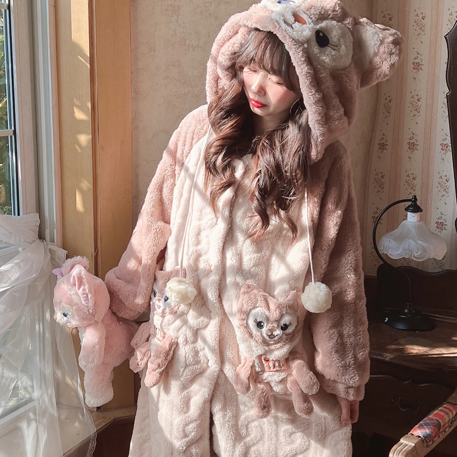 玲娜贝儿珊瑚绒睡衣女秋冬季款加厚加绒可爱卡通网红风家居服套装