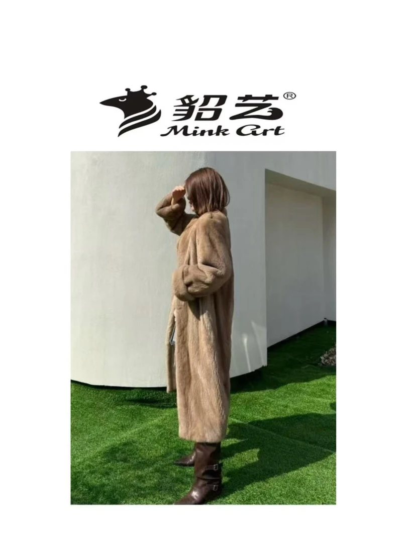 貂艺【卢浮之吻】进口水貂 整貂长款圆领挽袖水貂皮草大衣女 ZH183