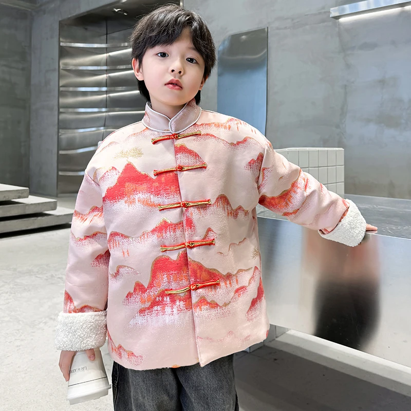 男童汉服冬季加绒加厚2025新款中大童冬装拜年服儿童中国风外套冬
