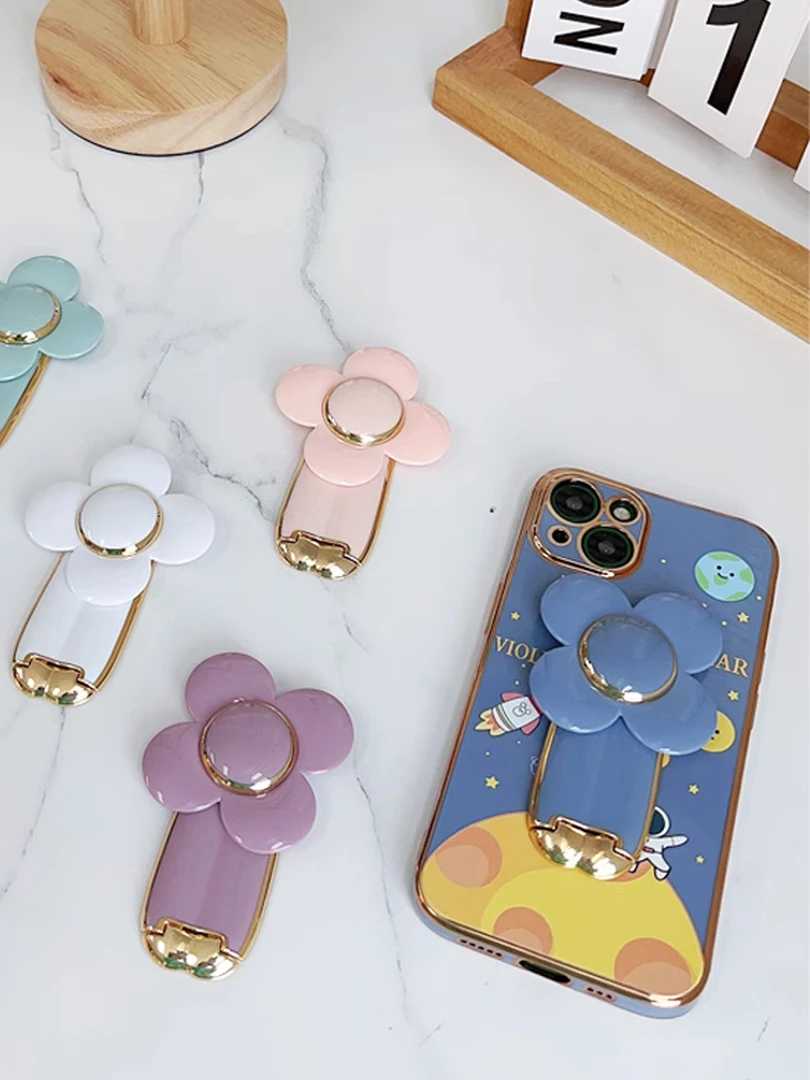 小风车可旋转手机支架懒人追剧电镀手机底座可爱折叠创意卡通网红