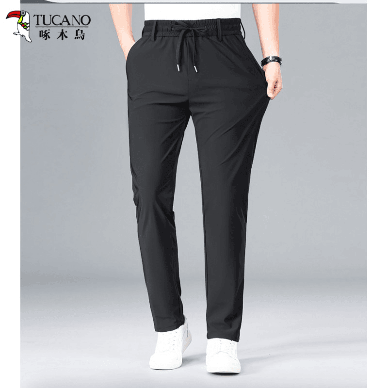 啄木鸟冰丝透气裤子男夏季薄款男士宽松直筒休闲裤弹力运动裤