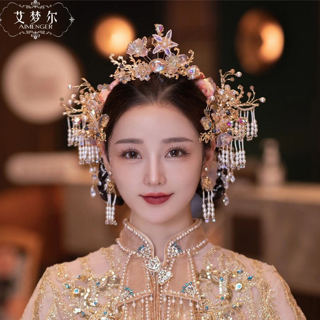 AIMENGER/艾梦尔新娘10级粉丝团浮力蓝色秀禾头饰