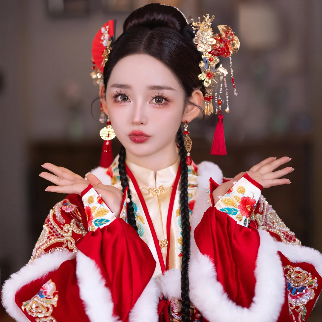 GX4014直播新娘头饰红色古风结婚新中式晨袍旗袍礼服配饰步摇造型