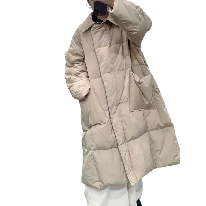 欧洲站休闲时尚翻领百搭文艺长款羽绒服女保暖