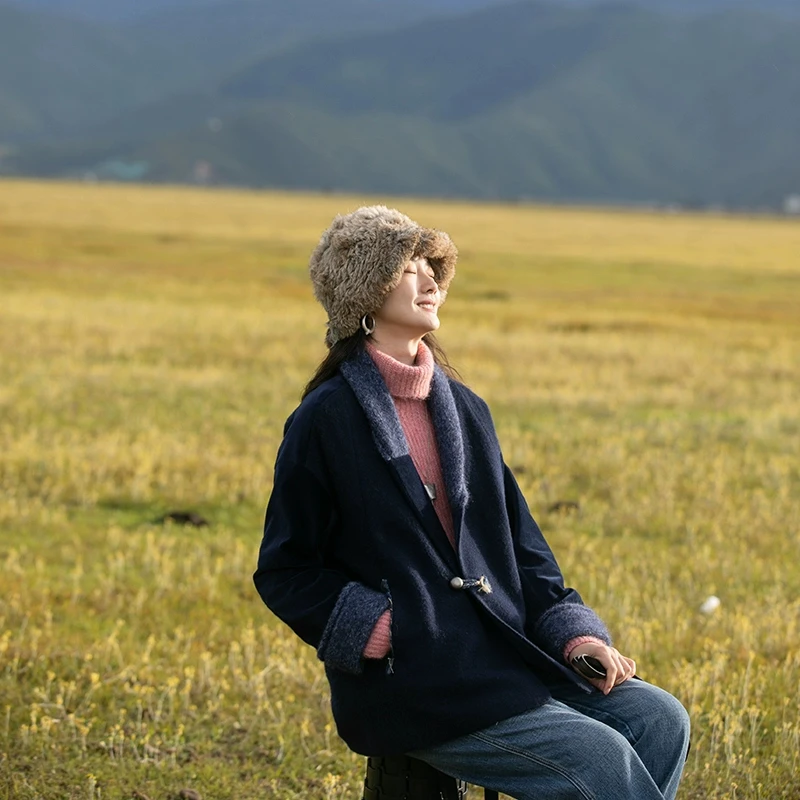 牧衣游原创 进口纯羊毛毛呢短外套软糯轻盈复古文艺上衣 月见