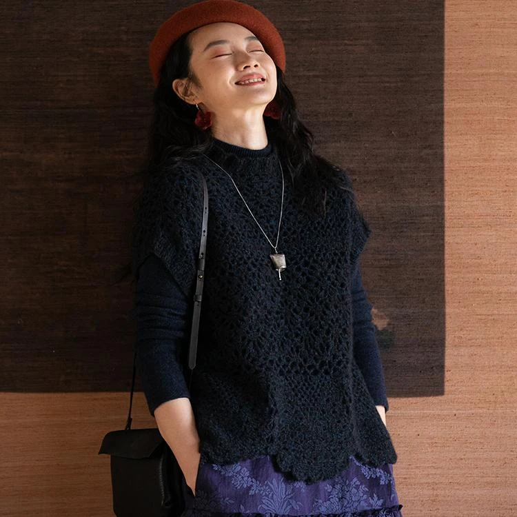 牧衣游原创 手工钩桑蚕丝羊绒马夹设计感镂空百搭上衣女新款 漫觅