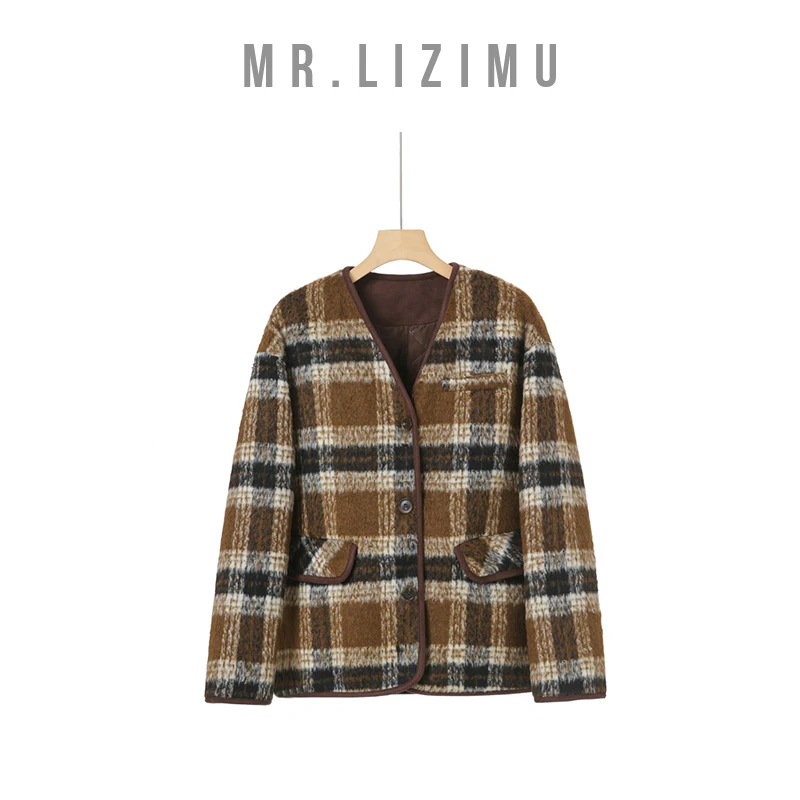 李子木先生撞色格纹小香风外套2024秋冬新款宽松百搭时尚C8120
