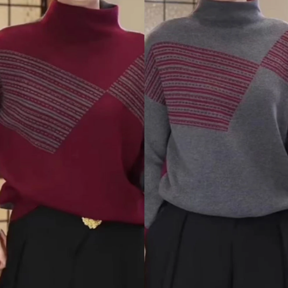 双面美人两穿!设计师款~ 秋冬新款高领时尚拼色加厚内搭毛衣LD718