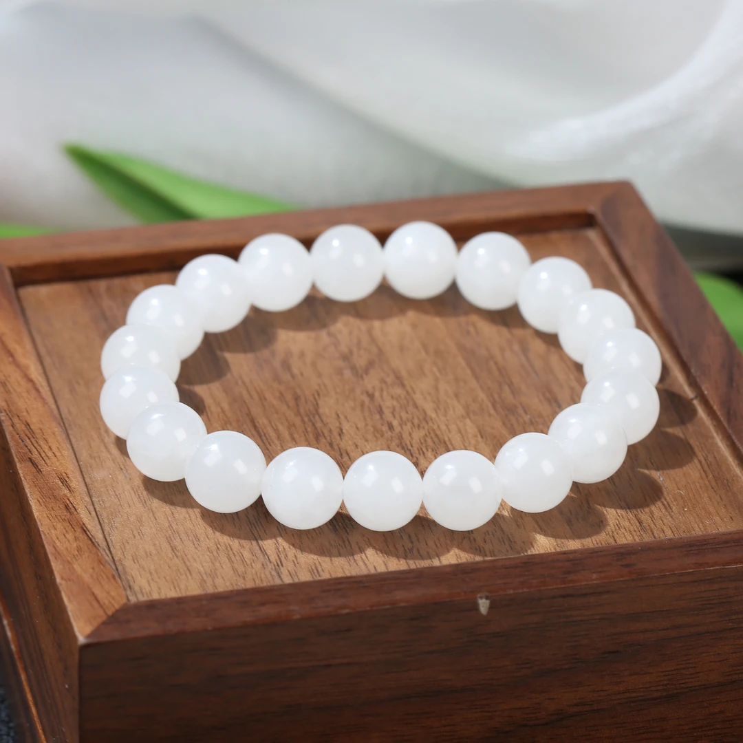 【麦子家族春季特惠】天然和田玉白玉手串9-10圆珠百搭JSC003