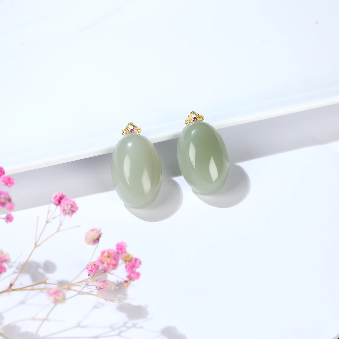 HW【麦子家族春季特惠】天然和田玉大蛋面吊坠18K金多样性发1D0349