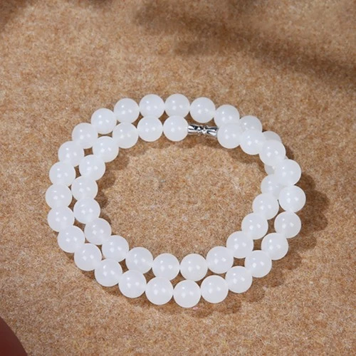 【麦子家族春季特惠】天然和田玉白玉项链9-10圆珠百搭JY005