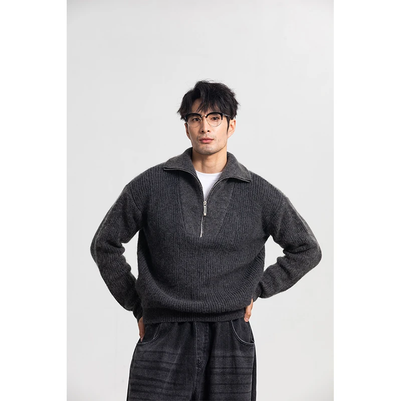 SHOW LOUIS 羊毛马海毛高领拉链式厚款针织毛衣高档冬季时尚男式