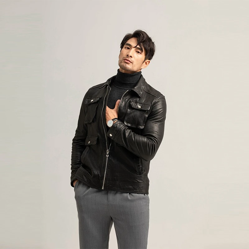 男士M65修身短款真皮皮衣男机车皮夹克皮衣秋冬2023新款爆款潮流
