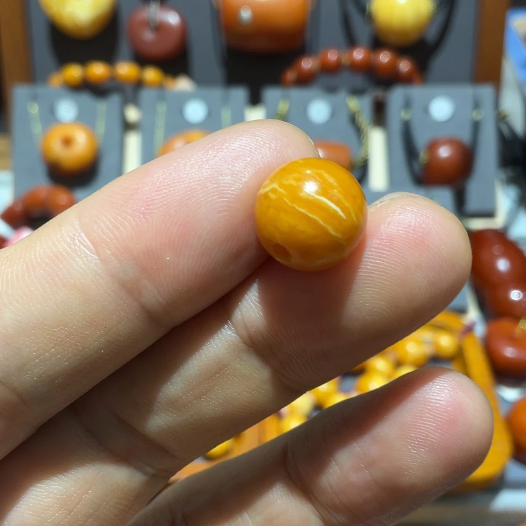 蜜蜡颈饰未镶嵌天然蜜蜡白花蜡圆珠直径11.9mm微微瑕