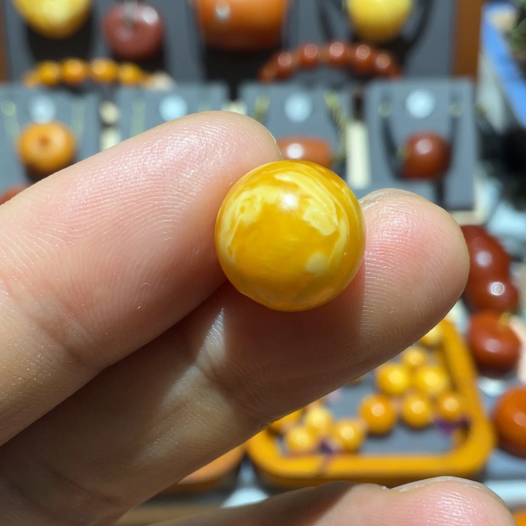 蜜蜡颈饰未镶嵌天然原矿蜜蜡白花蜡圆珠直径12.9mm全品