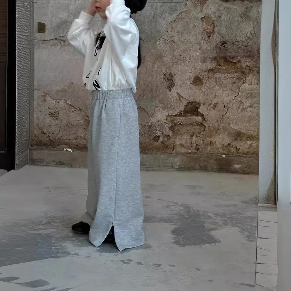 女童针织拉链开口拖地裤24687