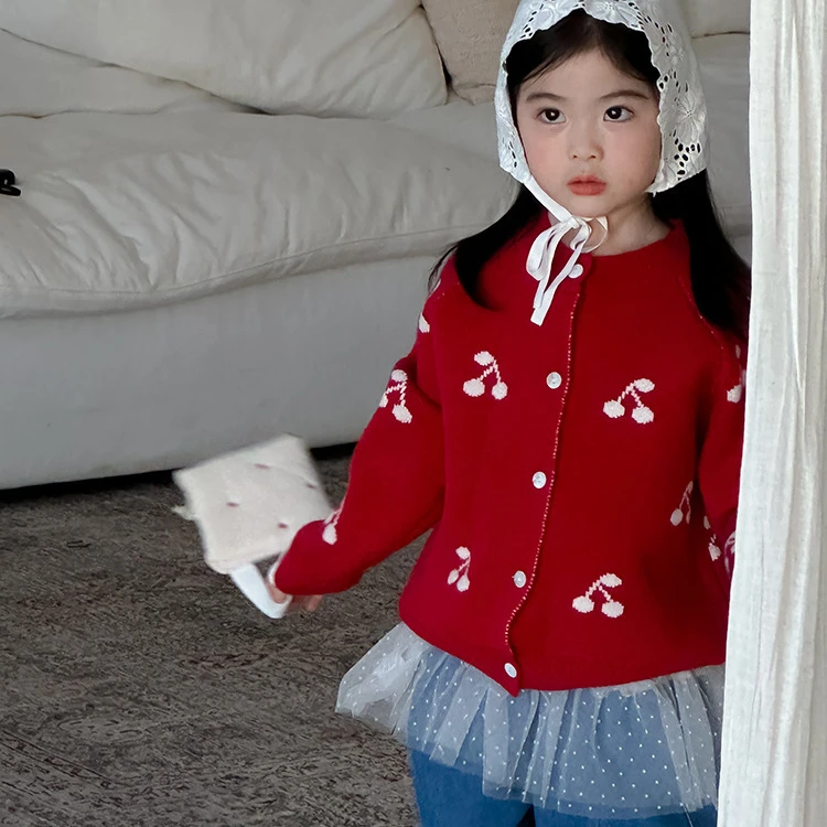 女童樱桃毛衣开衫24703