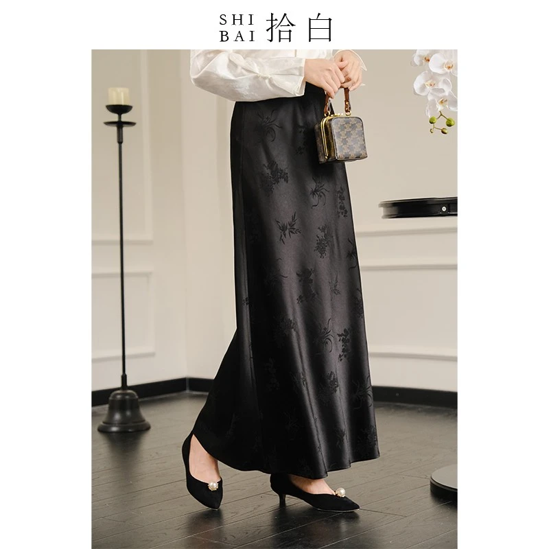 SHIBAI拾白  新中式女装原创国风高端通勤醋酸提花半身裙SU3060