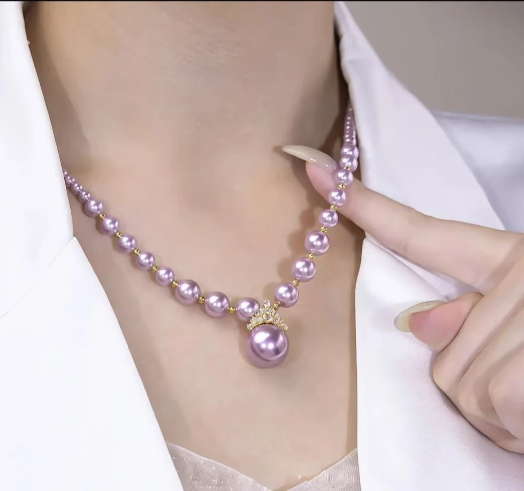 铜合金项链 1143紫色珠珠耳饰耳扣项链气质高级感耳环高级搭配