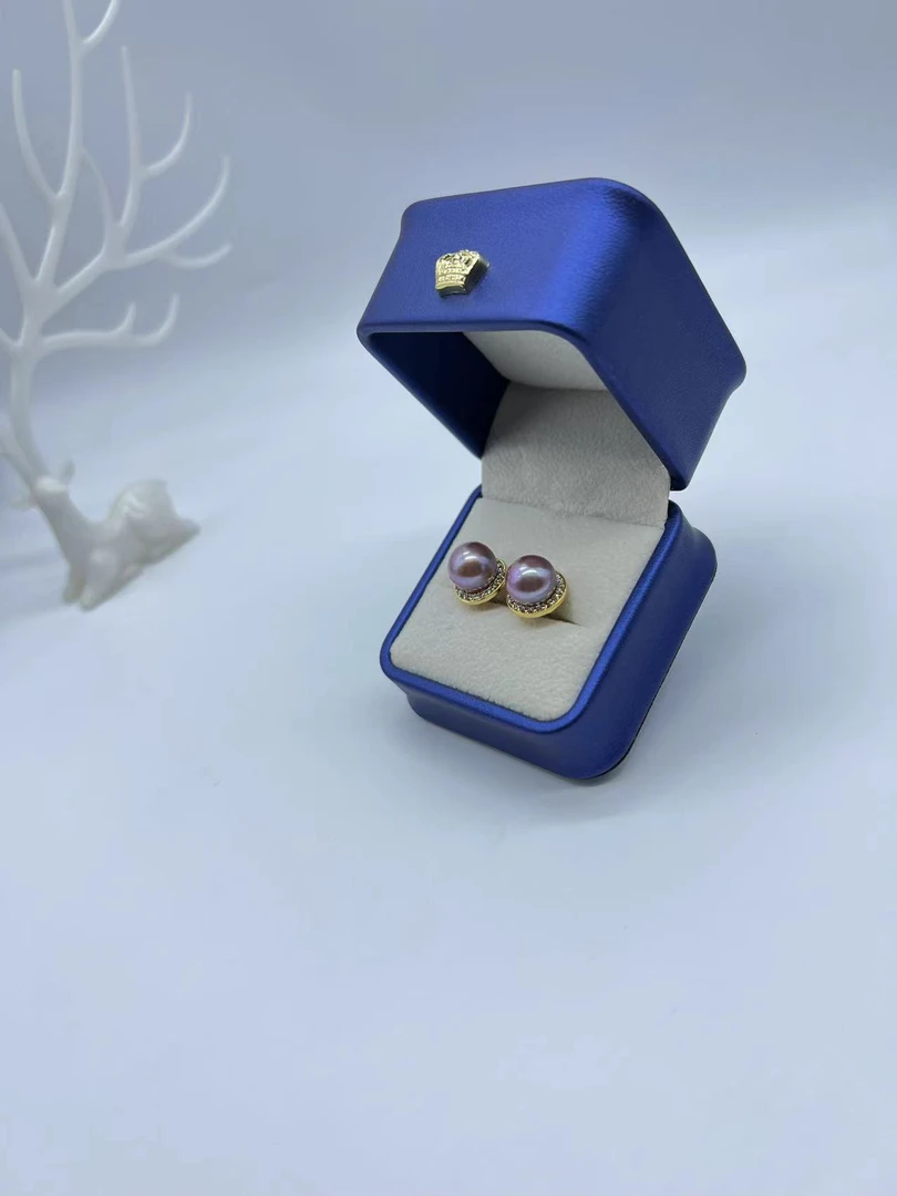 天然珍珠   淡水紫龙珠 高贵 帝王紫耳钉 158