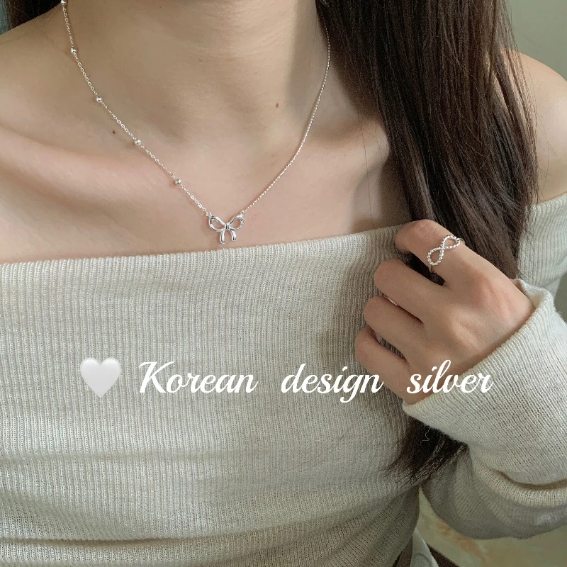 坠链均925银 S925银蝴蝶结锁骨链女轻奢高级感气质百搭项链