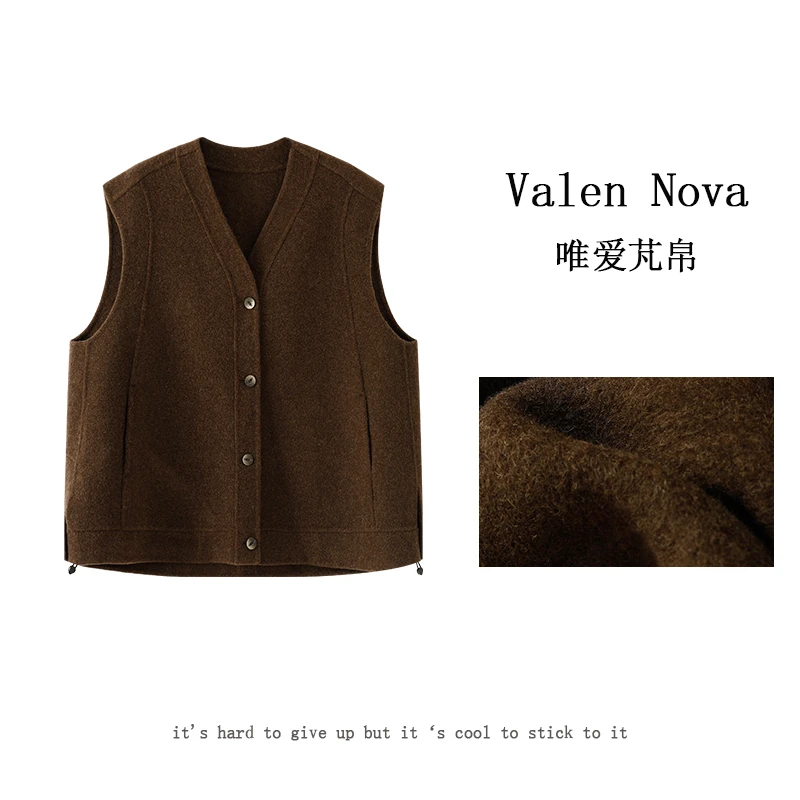 Valen Nova/唯爱芃帛 设计师双面毛呢马甲时尚休闲秋冬大衣126604