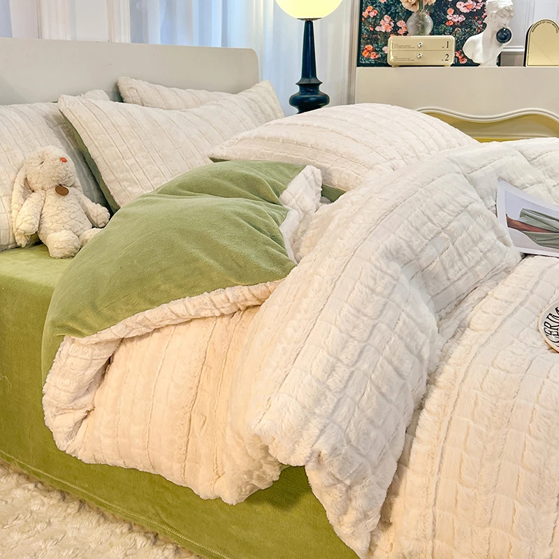 简约牛奶绒四件套纯色加厚加绒水晶绒双面绒被套被罩单人三件套