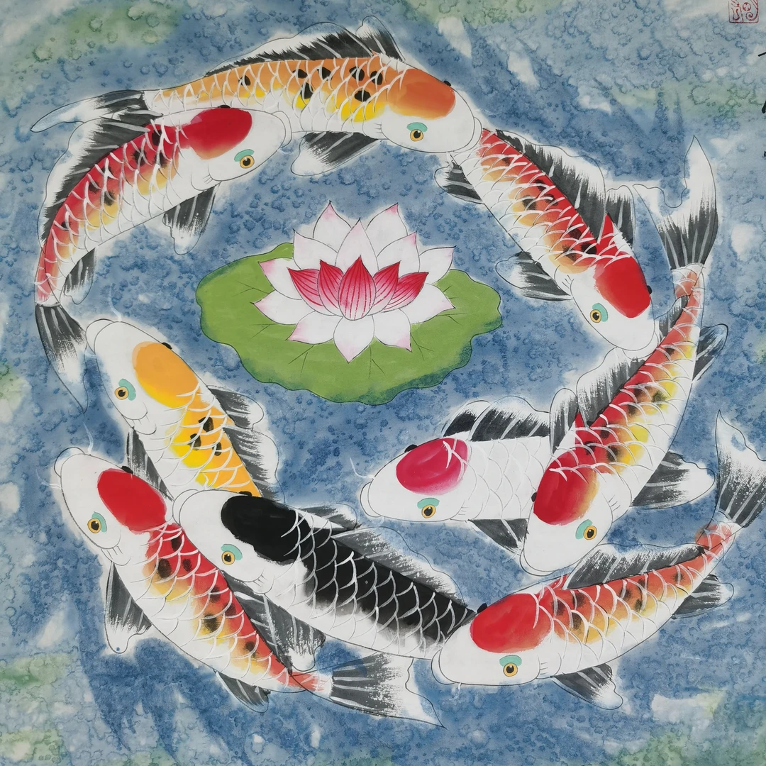 美协会员明宏国画《连年有余》四尺斗方，宣纸无装裱国画绘画