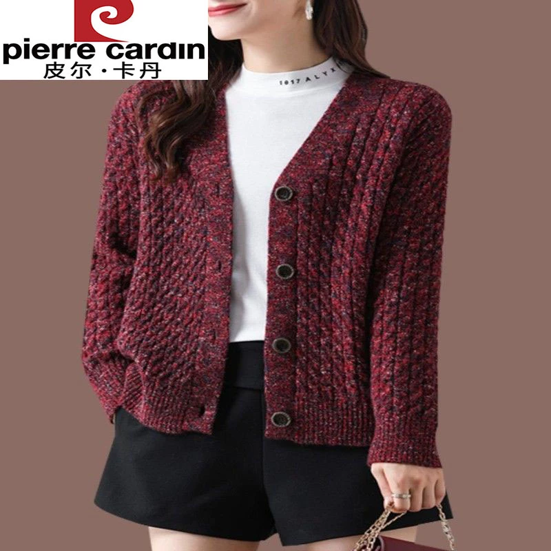 皮尔卡丹羊毛针织开衫秋装2025年新款女装韩版百搭毛衣外套春