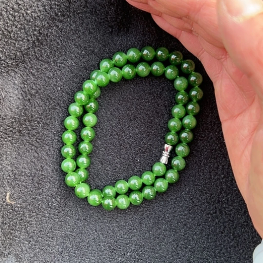 【闪购商品】和田玉（碧玉）满绿色妈妈连8厘未镶嵌