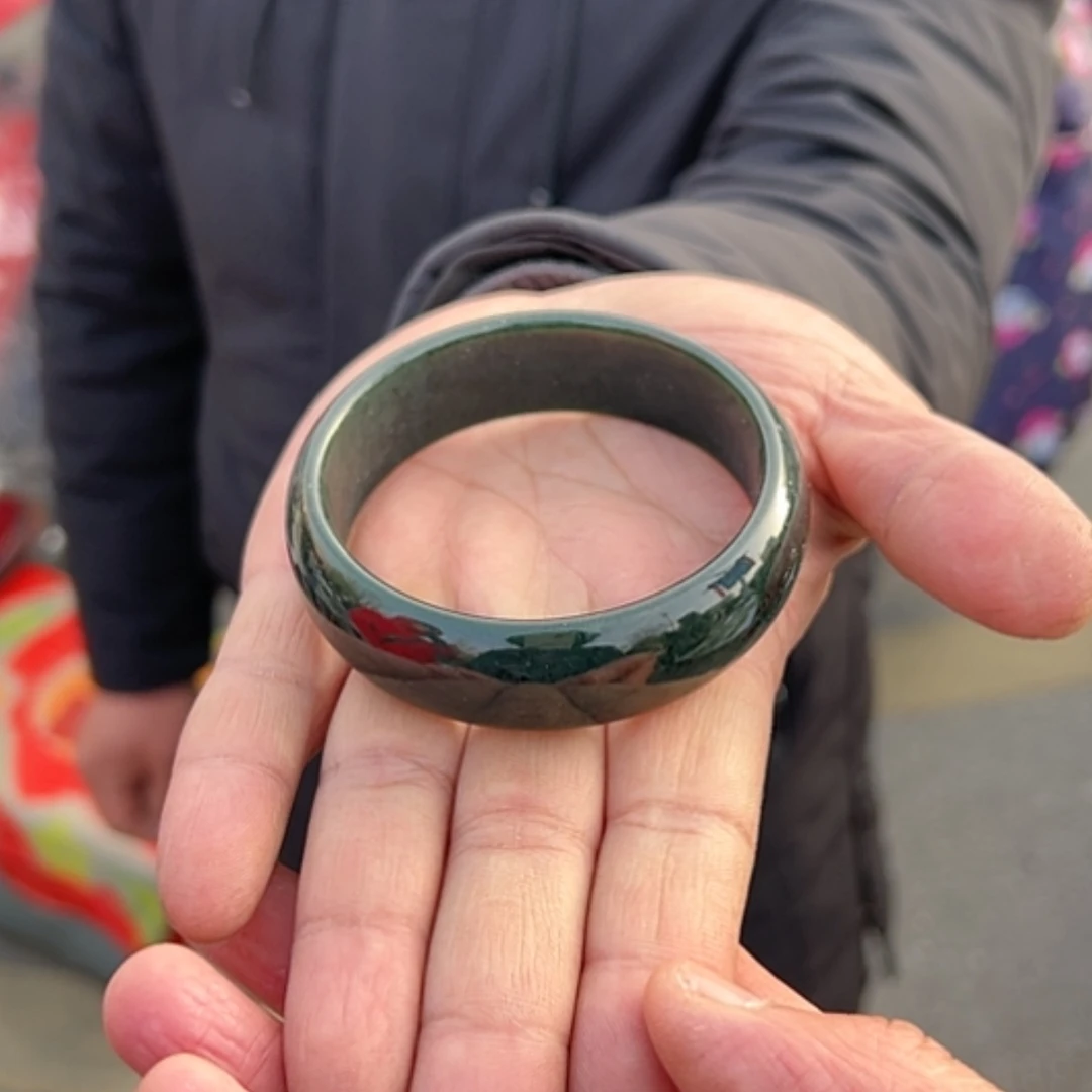 【闪购商品】和田玉（白玉）宽版和田玉塔青手镯未镶嵌