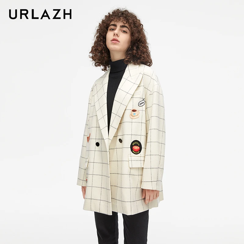 URLAZH有兰2023冬季新款复古法式格纹宽松时尚大衣外套LL4CT20