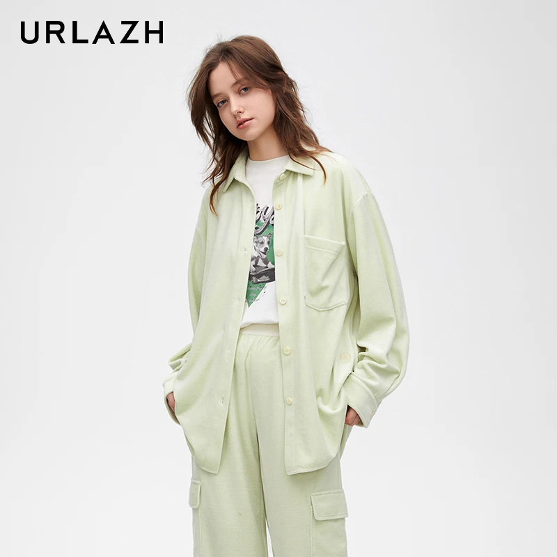 商场同款URLAZH有兰2024春季薄荷绿休闲宽松长袖衬衫女IN1BL12