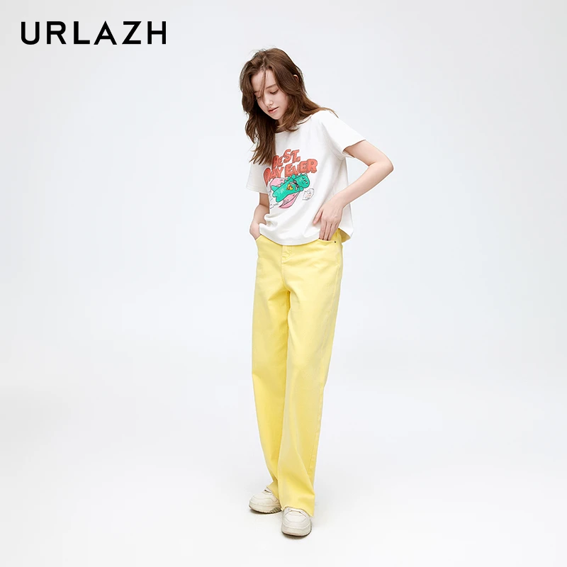 商场同款URLAZH有兰2024清新黄色宽松直筒减龄牛仔裤女LN1DP02