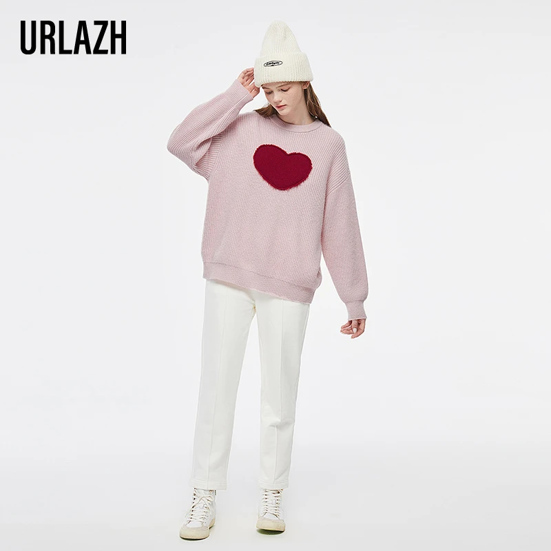 URLAZH有兰洋气时尚粉色甜美风慵懒宽松针织毛衣LL4KT05