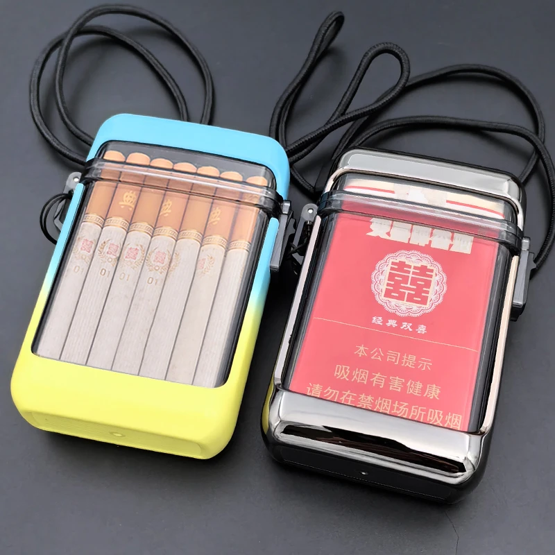 抗压防水烟盒20支装高颜值透明创意个性密封防潮烟合带打火机充电