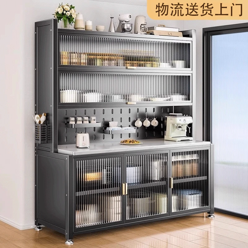 岩板厨房置物架餐边柜储物落地多层多功能微波炉收纳柜碗柜橱柜子