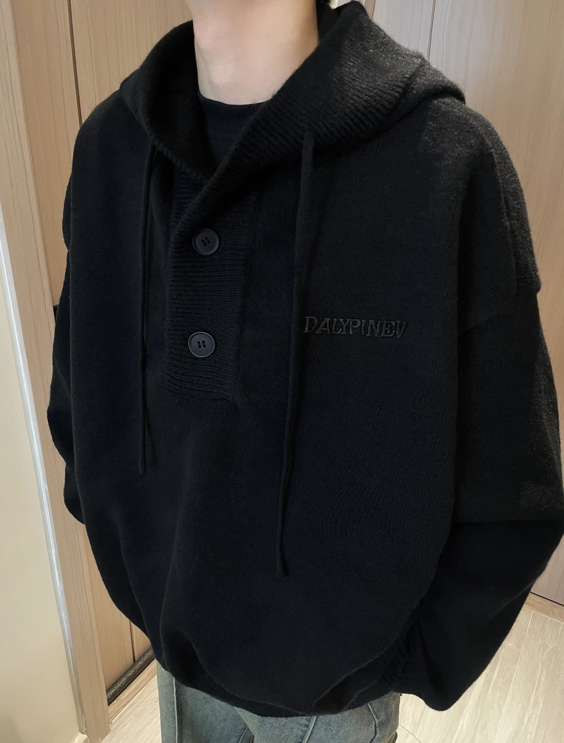 美式连帽刺绣简约毛衣秋冬男女同款重磅日常百搭慵懒风