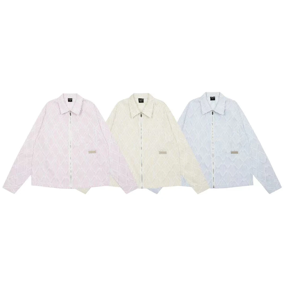 美式流苏菱形格纹小众衬衫男女同款宽松版型设计外套【金属设计】