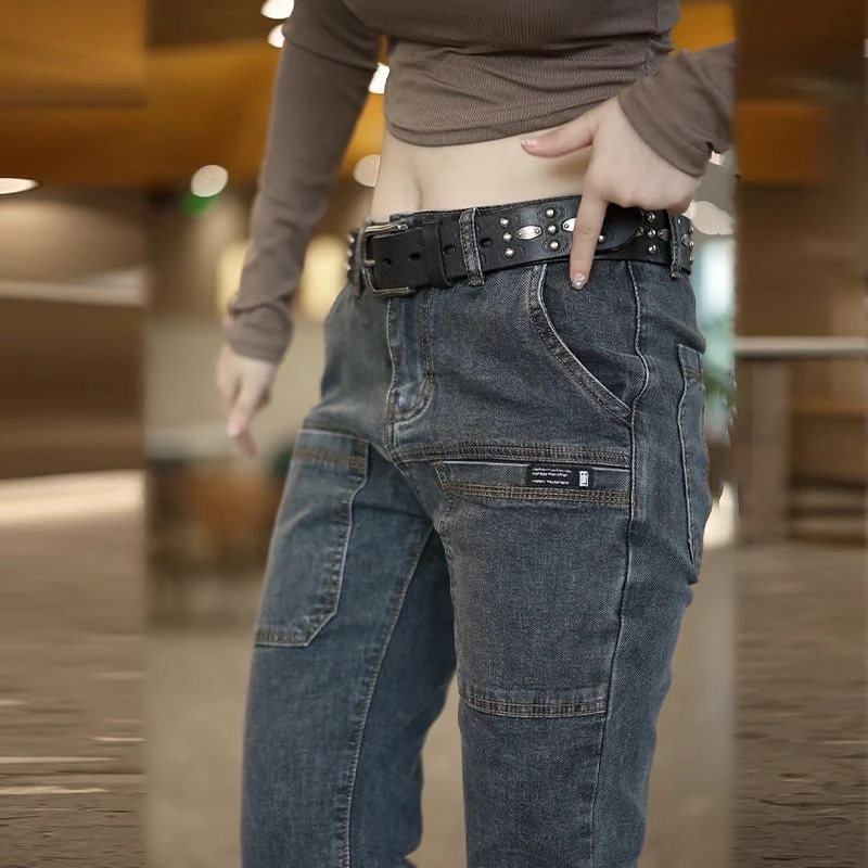 潮流六兜牛仔裤修身直筒弹力百搭2025冬季新款男士休闲口袋长裤子