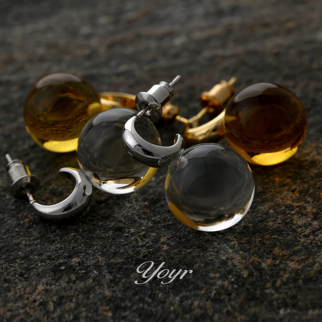 YOYR 铜合金玻璃耳饰 【果壳姐妹专属】静奢精工琉璃耳钉气质耳环