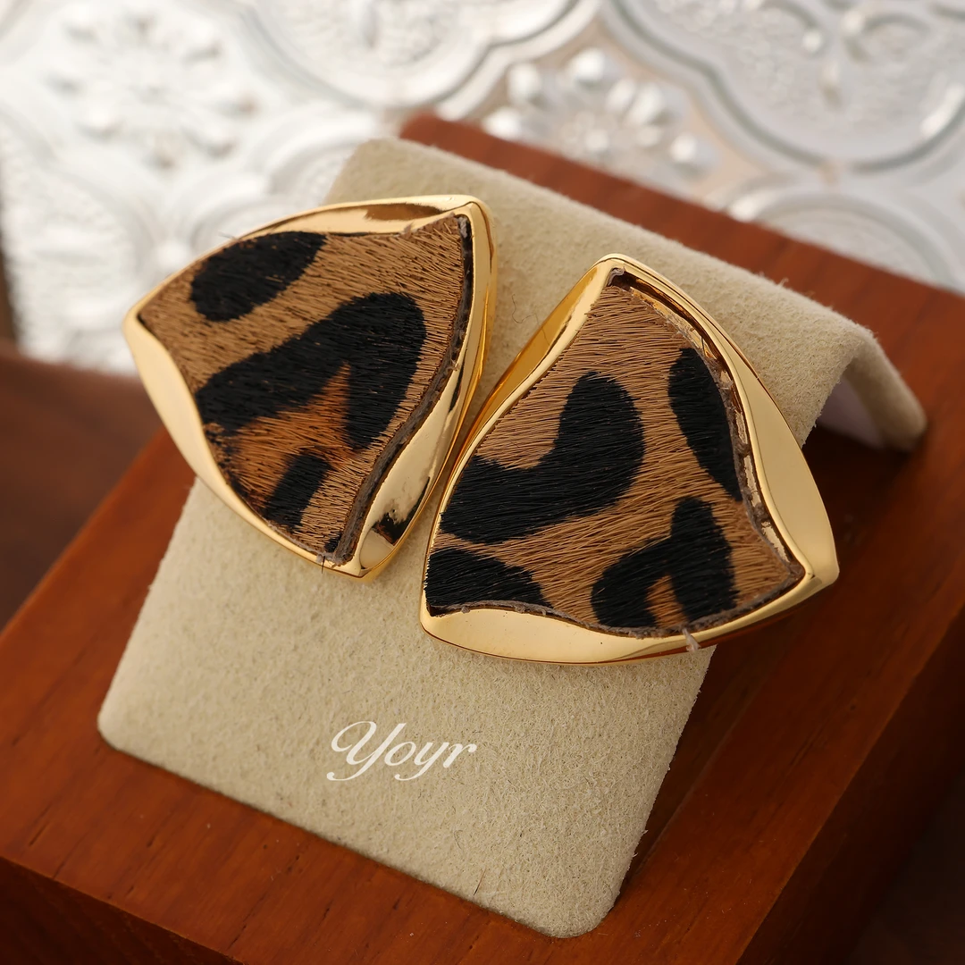 YOYR 黄铜耳饰 三角豹纹耳钉